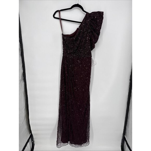 SOLD Mac Duggal Size 8 Purple 5622 EMBELLISHED PUFF ONE SHOULDER Formal GOWN - Picture 4 of 11